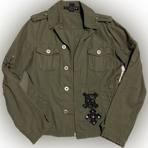 Vanilla Star Army Olive Green Jacket w/ Skull ☠️ and Cross patches - Medium